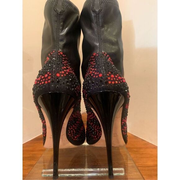 Giuseppe Zanotti Womens Black Red Jewel Encrusted Peep Toe Ankle Bootie Size 39 - Picture 6 of 12